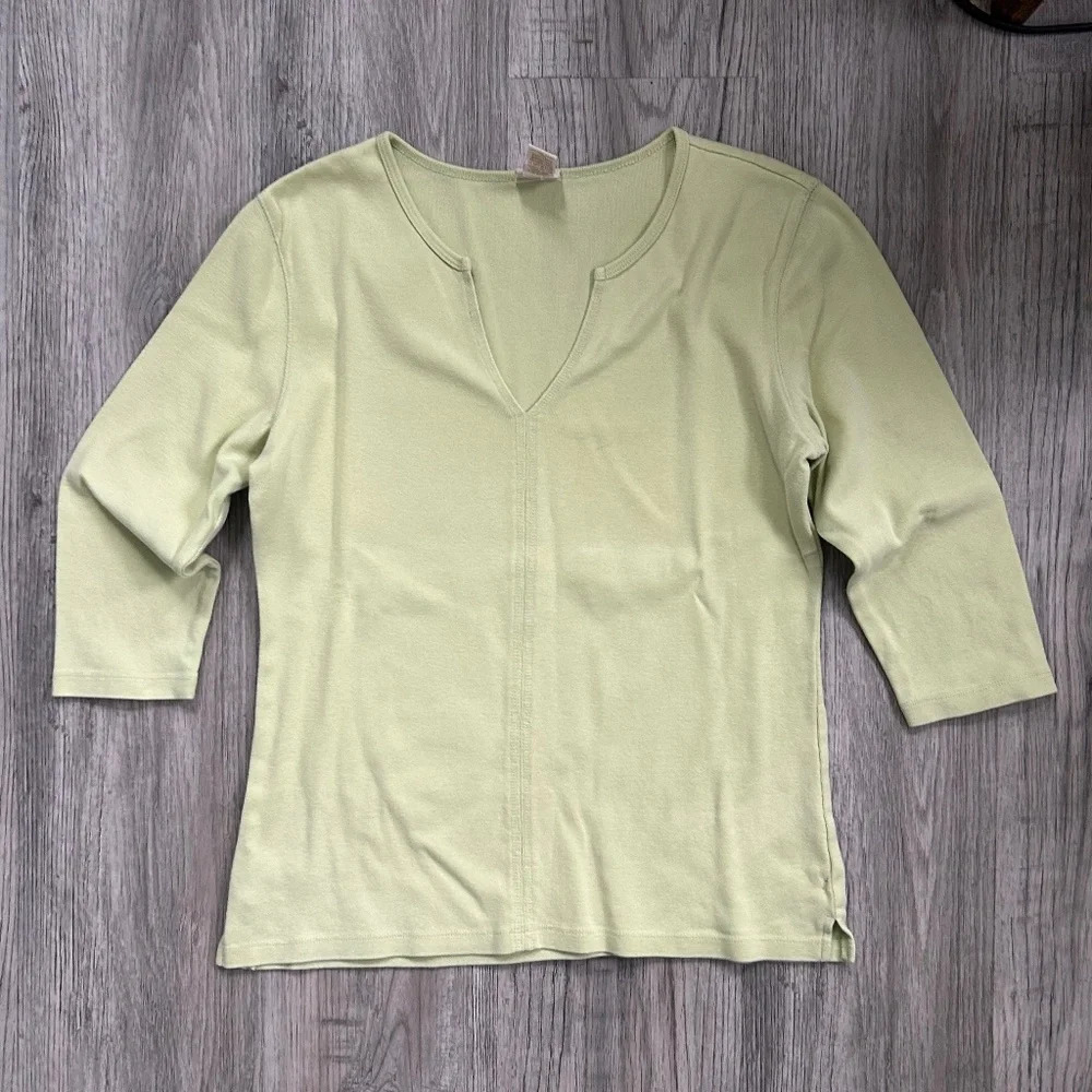 Kahala‎ Women's Light Knit Light Green 3/4 Sleeve Shirt Sz L